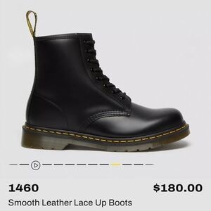 Dr. Martens 8-Eye Black Leather Lace-Up Boots with Yellow Stitching